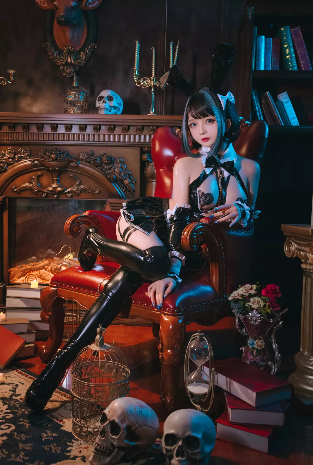 Xgyw.Org_Cosplay美女日奈娇万圣恶魔皮衣主题性感黑色皮质连体内衣秀豪乳遮点诱惑写真66P