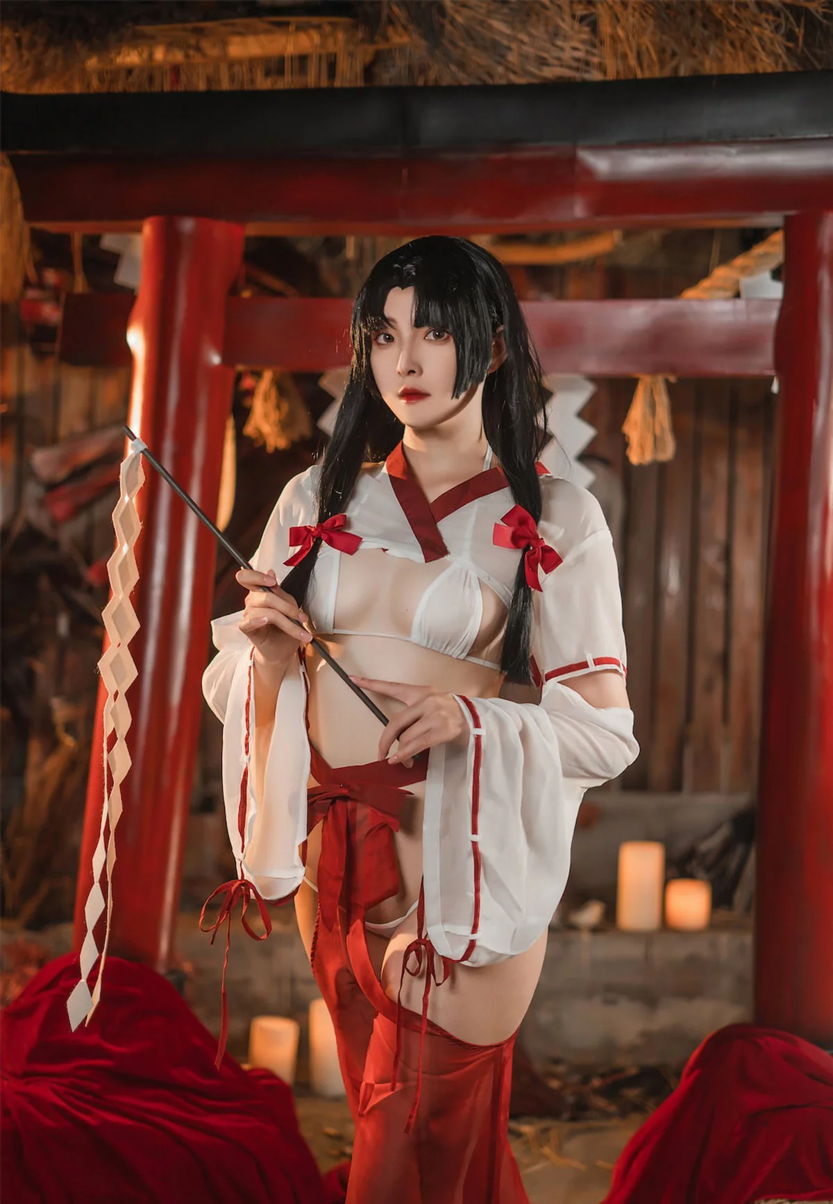 Xgyw.Org_网络美女Natsuko夏夏子祈愿巫女主题脱白色服饰露三点式内衣秀惹火身材诱惑写真54P