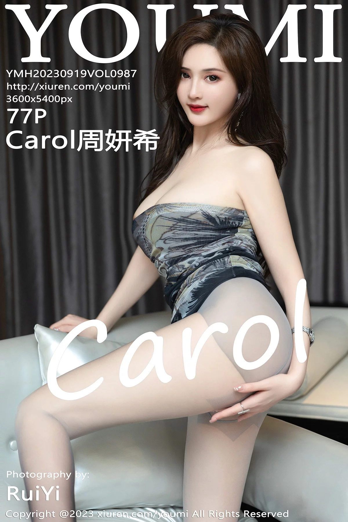 Xgyw.Org_[YouMi尤蜜荟]Vol.987_女神Carol周妍希深色露肩连衣裙配超薄灰丝秀丰满身材诱惑写真77P